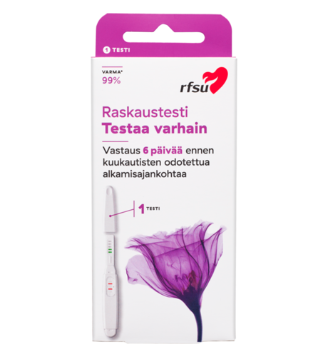 RFSU Testaa varhain raskaustesti 1 testikynä