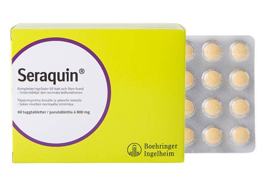 Seraquin 800Mg Tabl 60 kpl kissoille ja pienille koirille, täydennysrehu