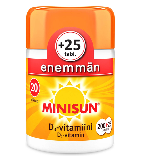 Minisun D-Vitamiini 20 mikrog 225 tabl 200+25 tabl