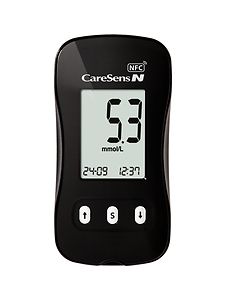 Caresens n verensokerimittari + 10 testiliuskaa